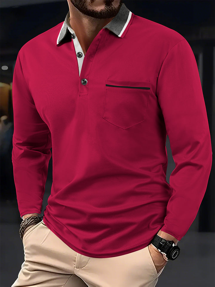 Herren Langarm Poloshirt mit strukturiertem Kragen und Brusttasche Echoarchiv