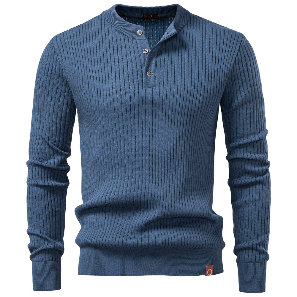 Herren Strickpullover mit feinem Rippenmuster und modischem Knopfdetail Echoarchiv