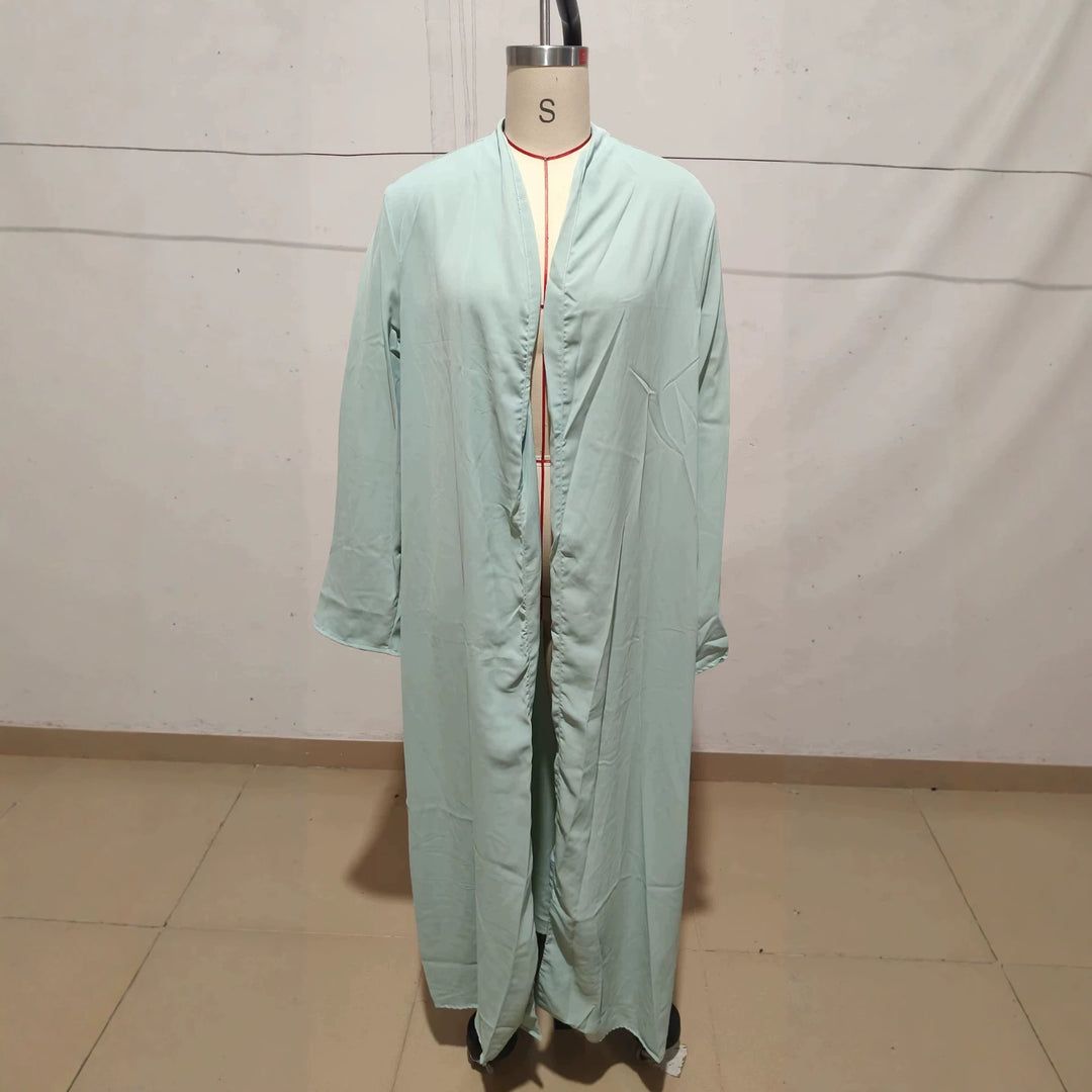 Damen Langer Kaftan‑Mantel mit fließender V‑Ausschnitt Drapierung – Valéora