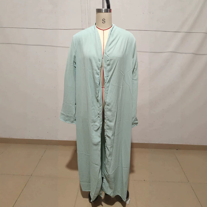Damen Langer Kaftan‑Mantel mit fließender V‑Ausschnitt Drapierung – Valéora