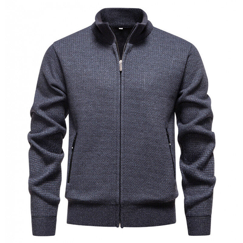 Herren Texturierter Zip-Strickcardigan mit Stehkragen, Waffelstruktur und Reißverschlusstaschen Echo Archiv