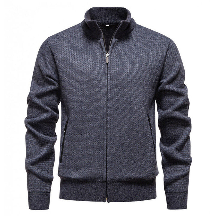 Herren Texturierter Zip-Strickcardigan mit Stehkragen, Waffelstruktur und Reißverschlusstaschen Echo Archiv