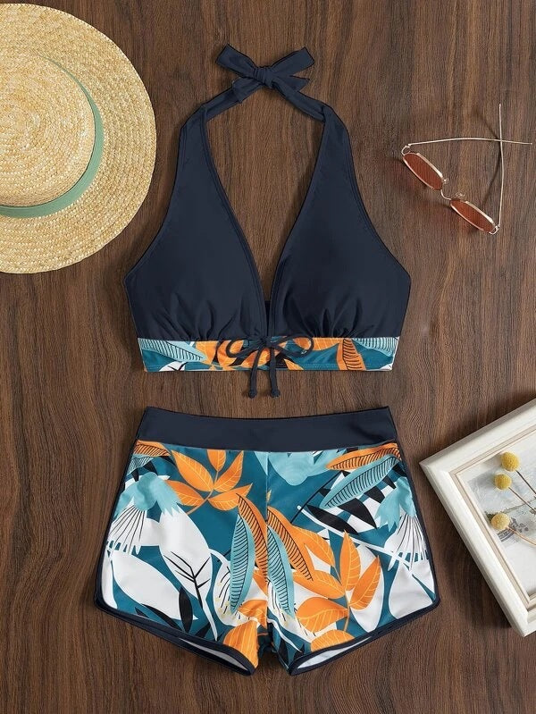 Damen Bikini-Set mit modischem Triangel-Oberteil und sportlichen High-Waist-Hosen Echo Archiv
