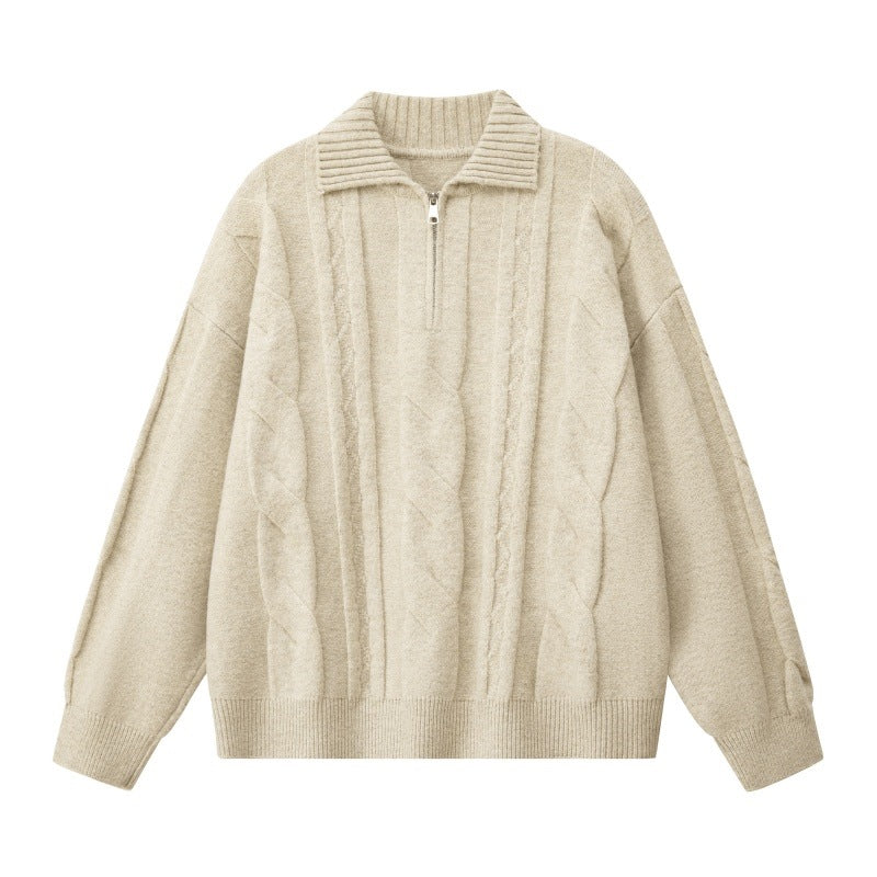 Damen Oversize Zopfstrickpullover mit hohem Rollkragen und Knopfleiste Echoarchiv