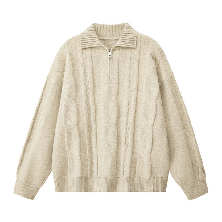 Damen Oversize Zopfstrickpullover mit hohem Rollkragen und Knopfleiste Echoarchiv