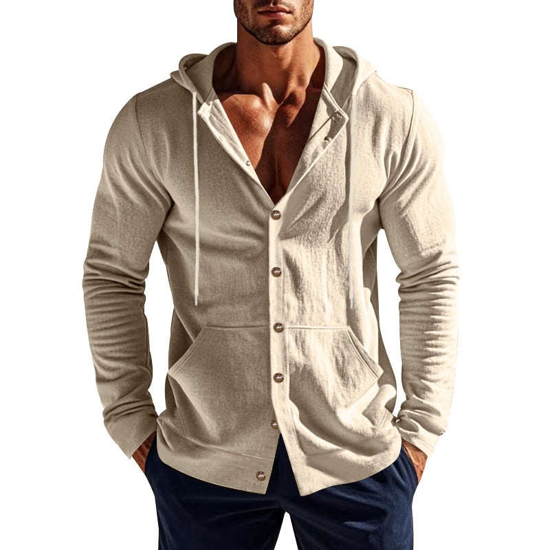 Herren lässiger Kapuzenpullover mit Knopfleiste und praktischen Taschen Echoarchiv