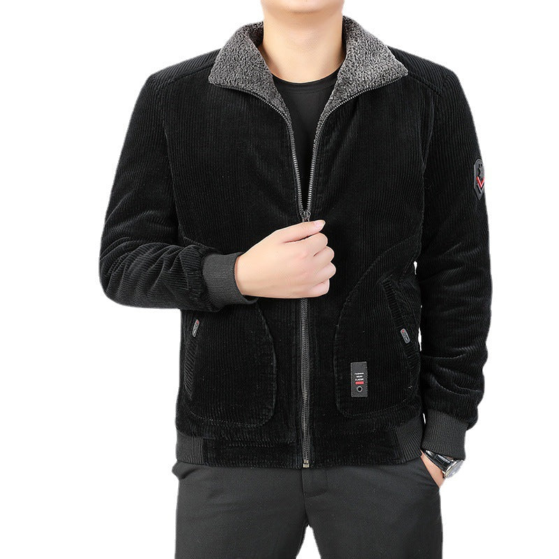 Herren Kurz geschnittene Cord‑Bomberjacke mit Teddykragen und Rippbündchen – Brevano