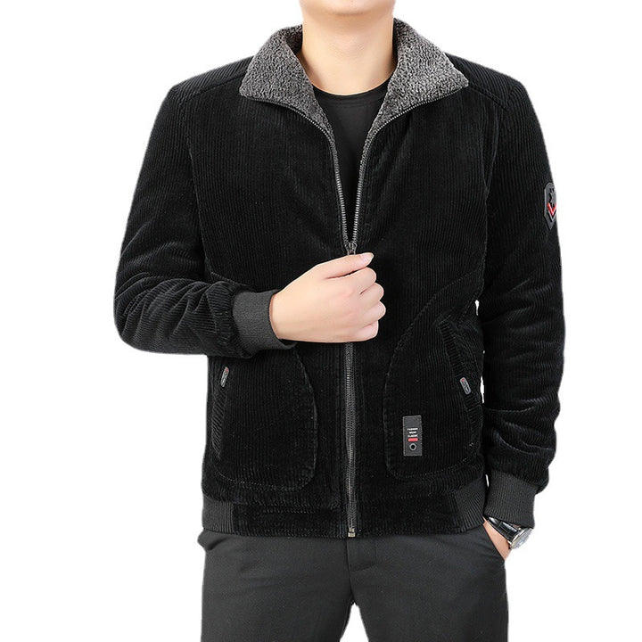 Herren Kurz geschnittene Cord‑Bomberjacke mit Teddykragen und Rippbündchen – Brevano