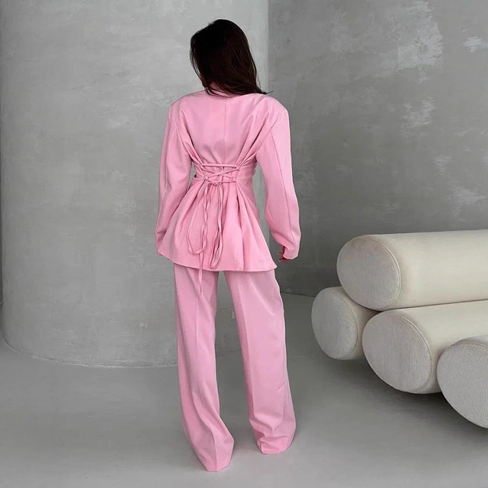 Damen Zweiteiliges Oversize-Anzugset mit Wickel-Blazer und weiten Palazzohosen Echoarchiv