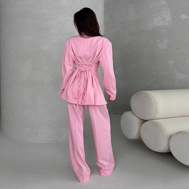 Damen Zweiteiliges Oversize-Anzugset mit Wickel-Blazer und weiten Palazzohosen Echoarchiv