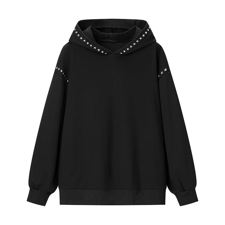 Damen Oversize-Kapuzenpullover mit Nietenbesatz und geripptem Saum Echo Archiv