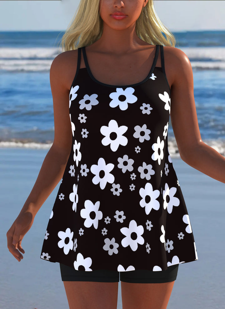 Damen Schwimmanzug in Plissee-Optik mit floralen Mustern und bequemen Shorts Echo Archiv