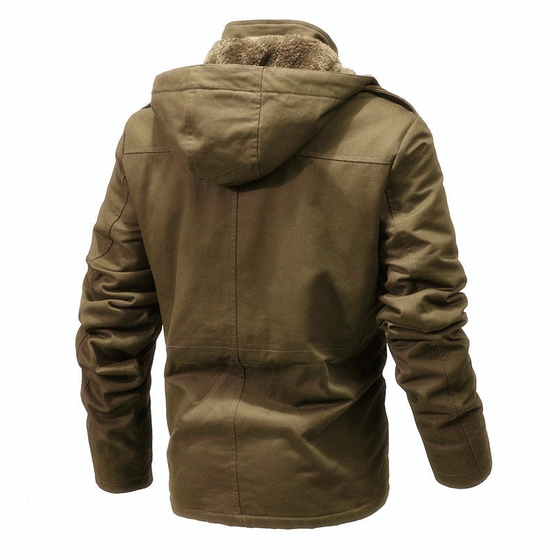 Herren Wattierter Canvas-Parka mit Kapuze, vielseitigen Taschen und Tunnelzug Echoarchiv