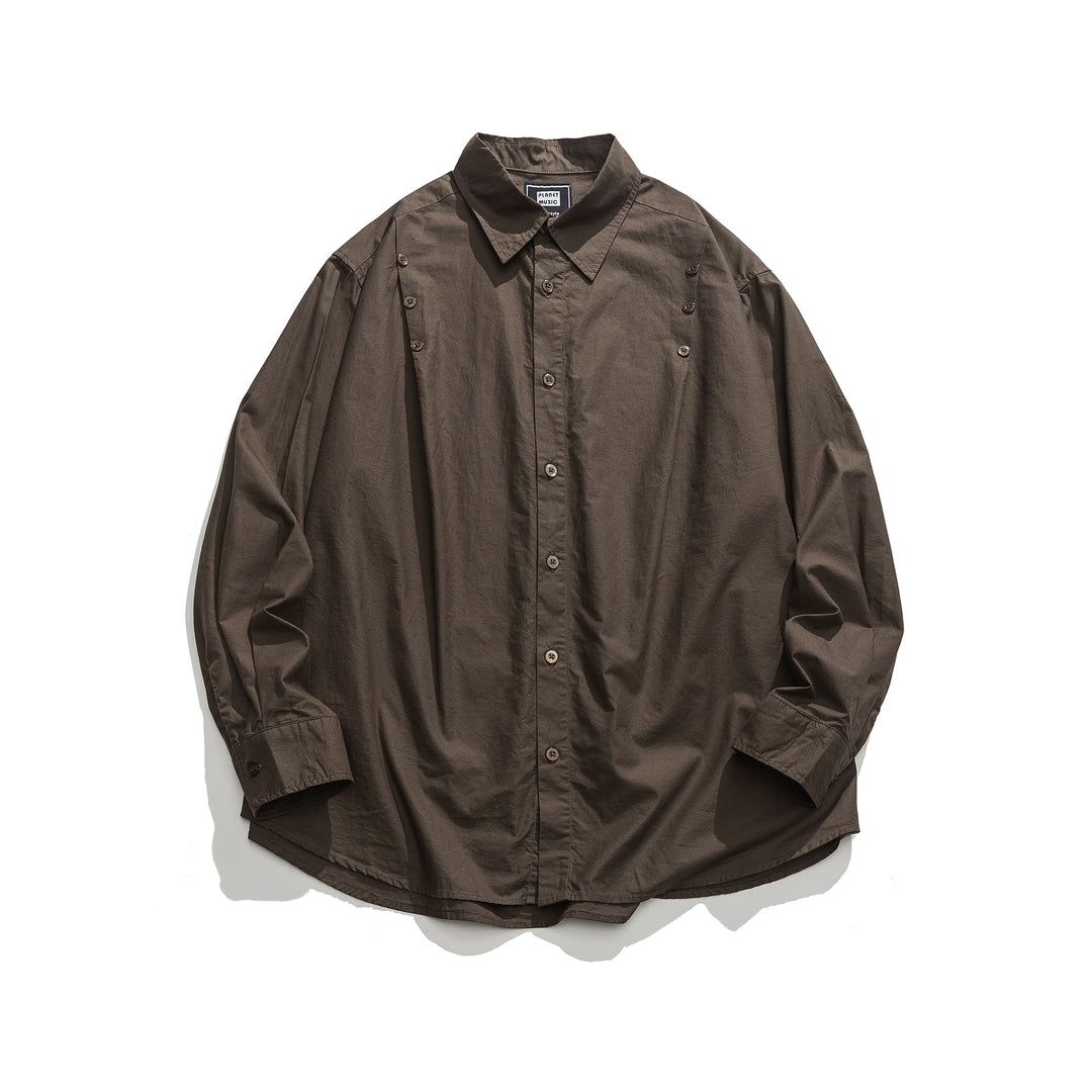 Unisex Oversized Hemdjacke mit seitlichen Zierknopfreihen und gerundetem Saum Echoarchiv