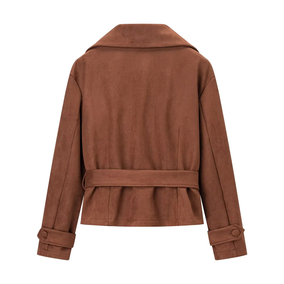 Damen taillierte Cropped-Wildlederoptik Jacke mit Schalkragen und Bindegürtel – Célinea