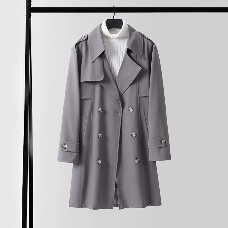 Damen Doppelreihiger Trenchcoat mit weitem Schalkragen und Epauletten Echoarchiv