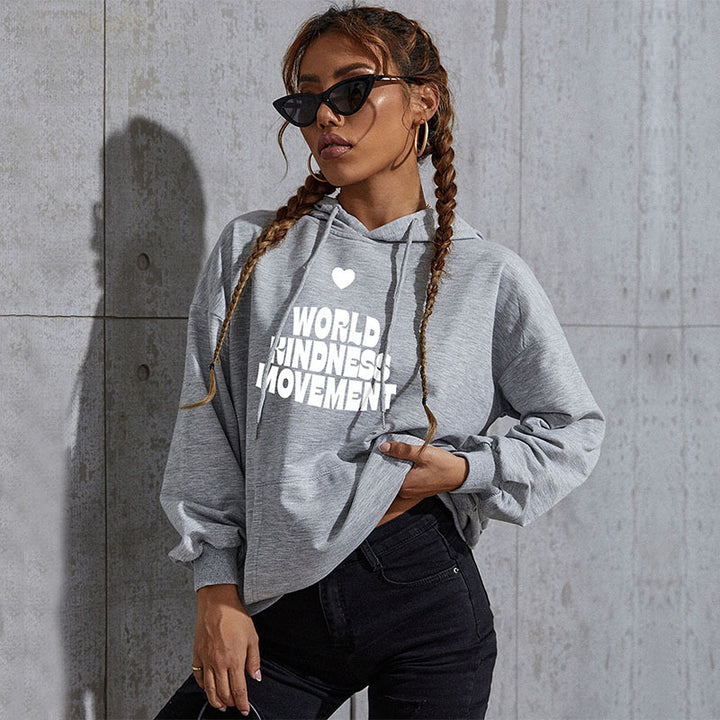 Damen Lässiger Oversize-Kapuzenpullover mit Statement-Print, Kängurutasche und Rippbündchen Echoarchiv