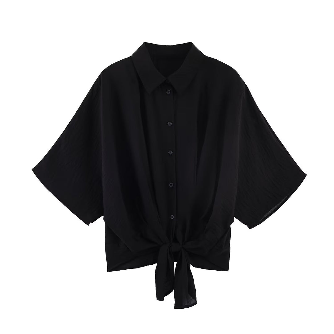 Damen Gestreifte Oversize-Bluse mit Kimonoärmeln und Knotenfront Echo Archiv