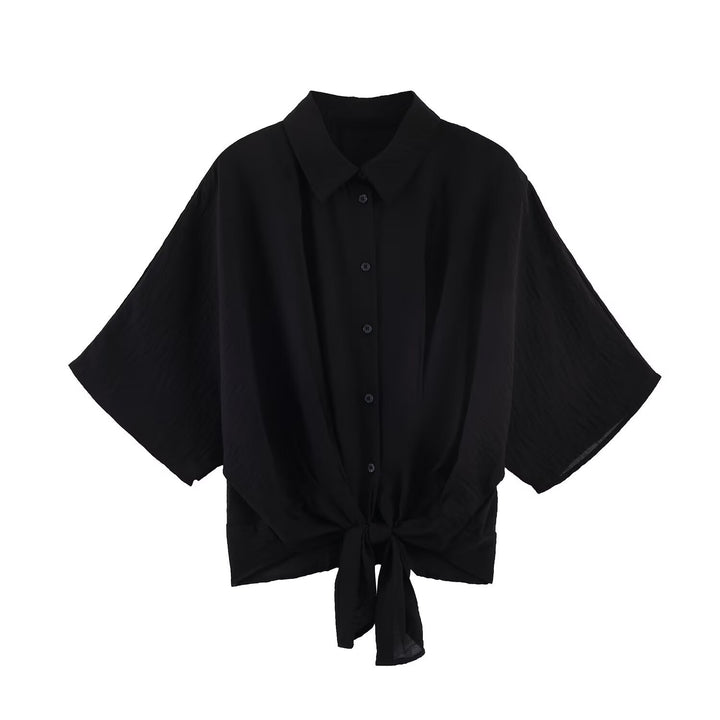 Damen Gestreifte Oversize-Bluse mit Kimonoärmeln und Knotenfront Echo Archiv