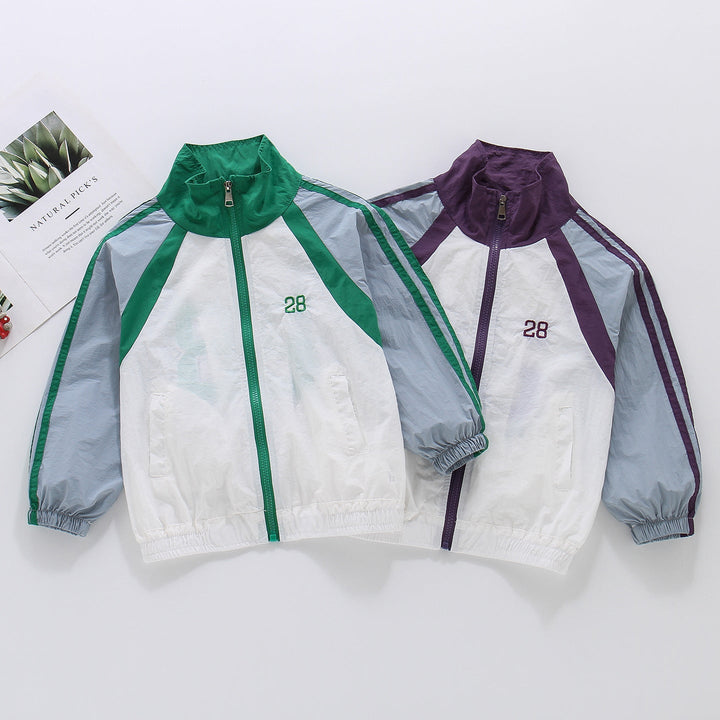 Unisex nan leichte Retro Windjacke mit Stehkragen, durchgehendem Reißverschluss und markanten Kontraststreifen Echo Archiv