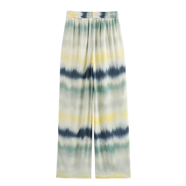 Damen Leichte Palazzo-Hose im Batik-Look mit elastischem Taillenbund, Tunnelzug und Eingrifftaschen Echo Archiv
