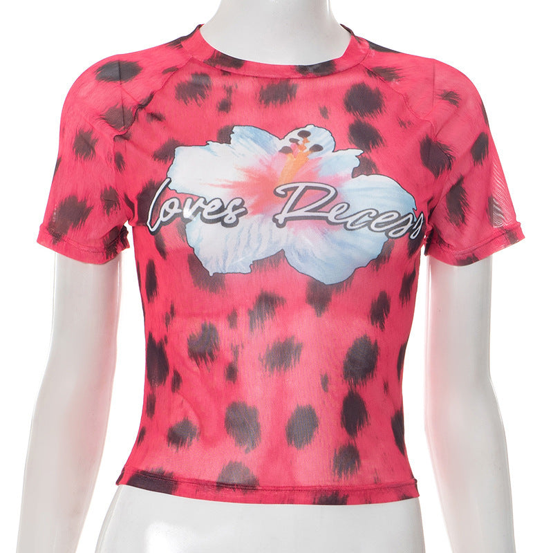 Damen modisches Crop-Top mit floralem Druck und trendigem Leopardenmuster Echo Archiv