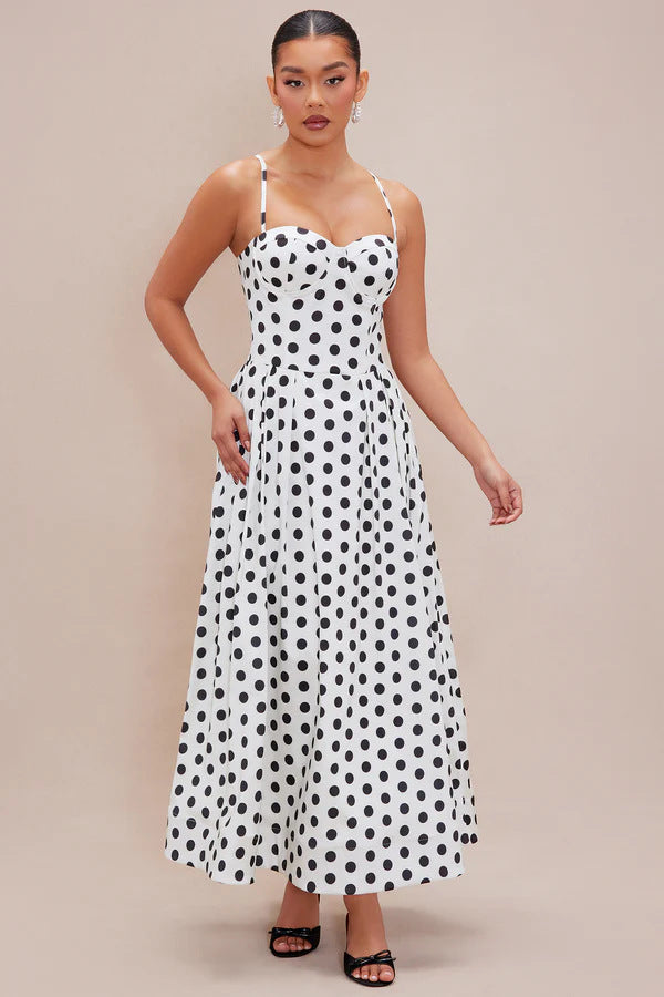 Damen Maxi-Kleid mit punktiertem Design und taillierter Passform Echo Archiv