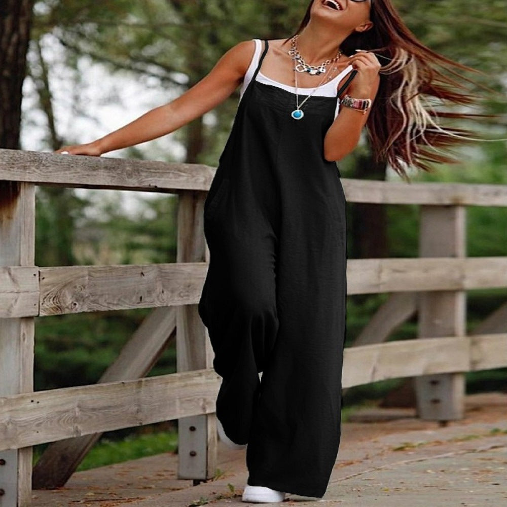 Damen Lässiger Jumpsuit mit weitem Bein und praktischen Taschen Echoarchiv