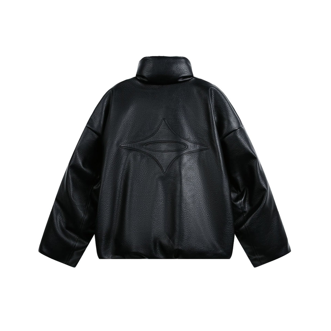 Damen Oversized Kunstleder-Bomberjacke mit hohem Stehkragen Echoarchiv
