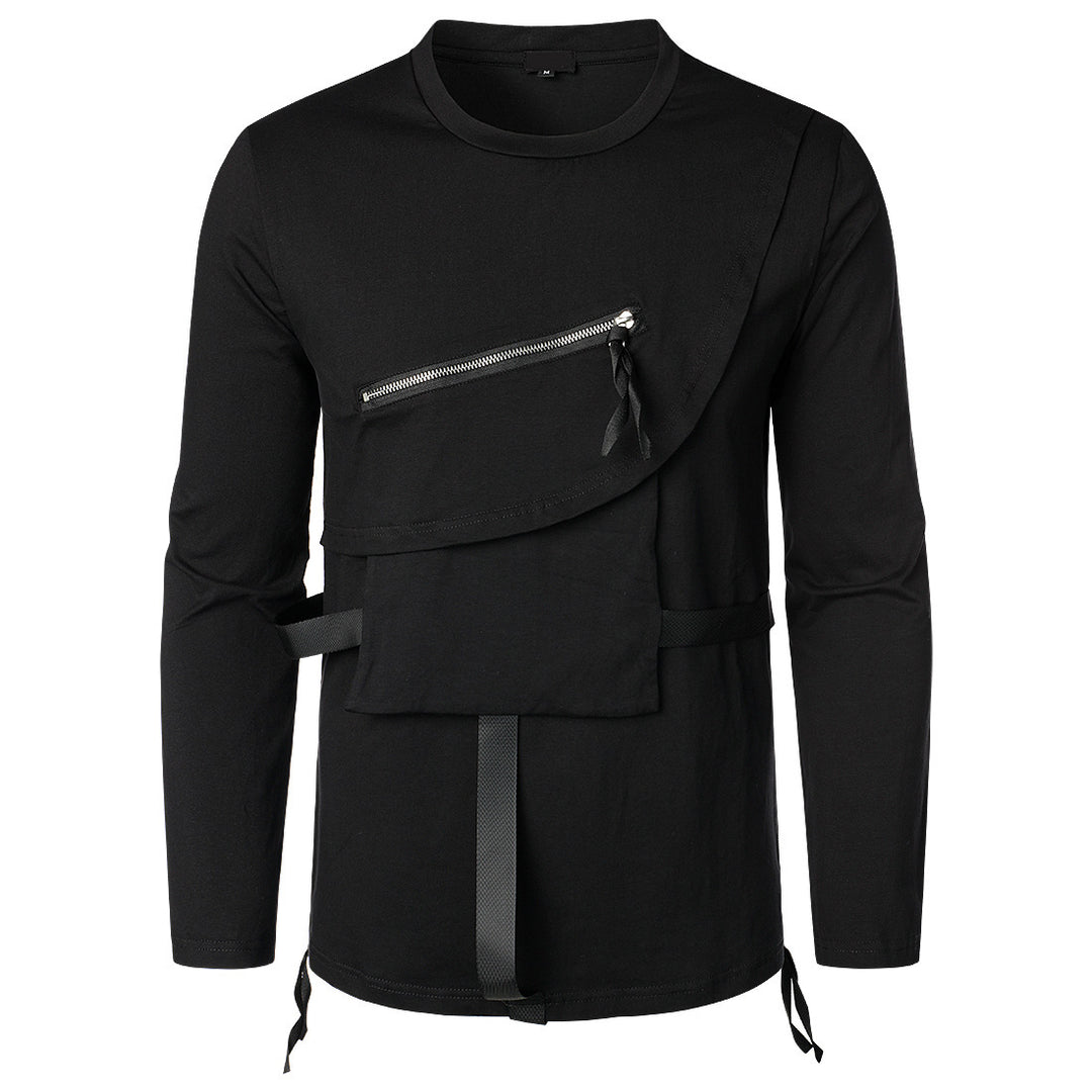 Herren modisches Langarmshirt mit asymmetrischem Design und praktischer Brusttasche Echoarchiv
