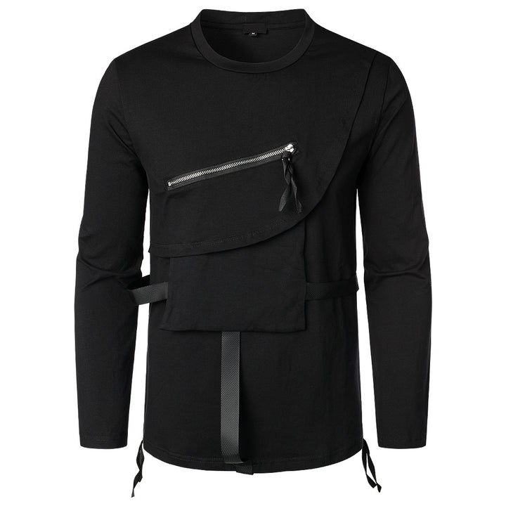 Herren modisches Langarmshirt mit asymmetrischem Design und praktischer Brusttasche Echoarchiv