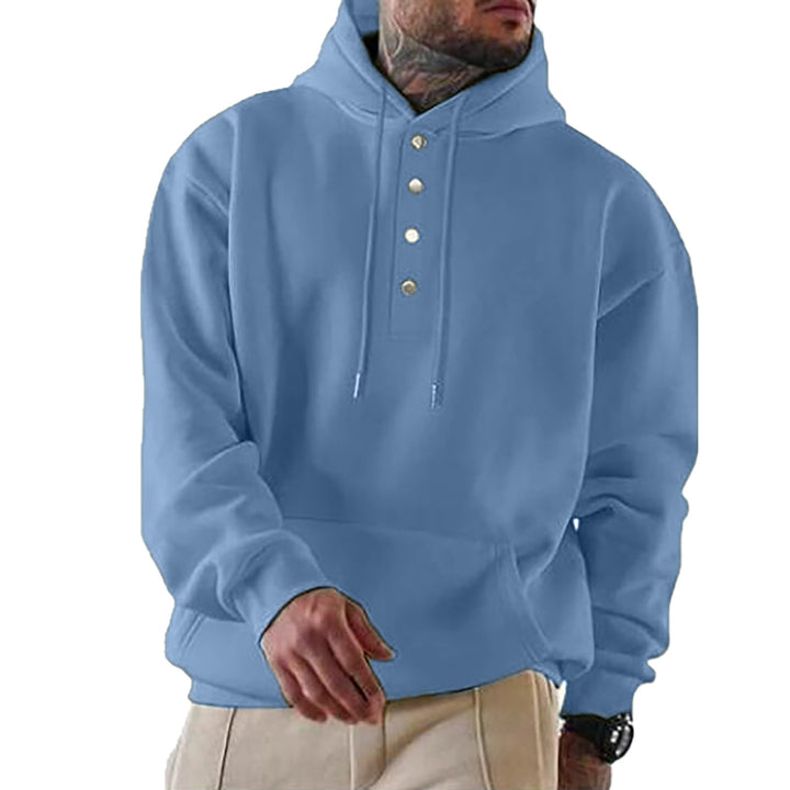 Herren Hoodie mit Henley-Knopfleiste und Kängurutasche EB