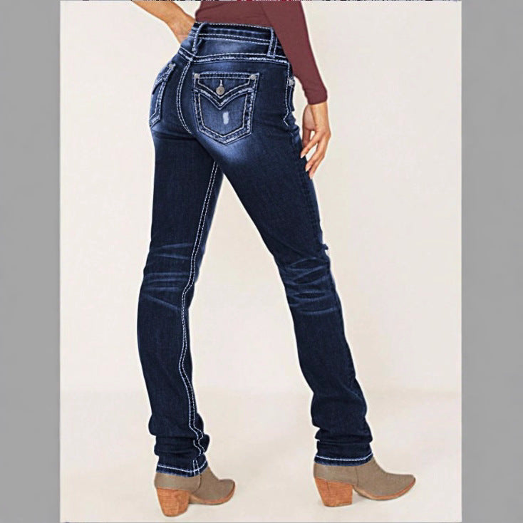 Damen Sculpting‑Straight‑Denim mit kontrastierender Nahtführung und Destroyed‑Details Echo Archiv