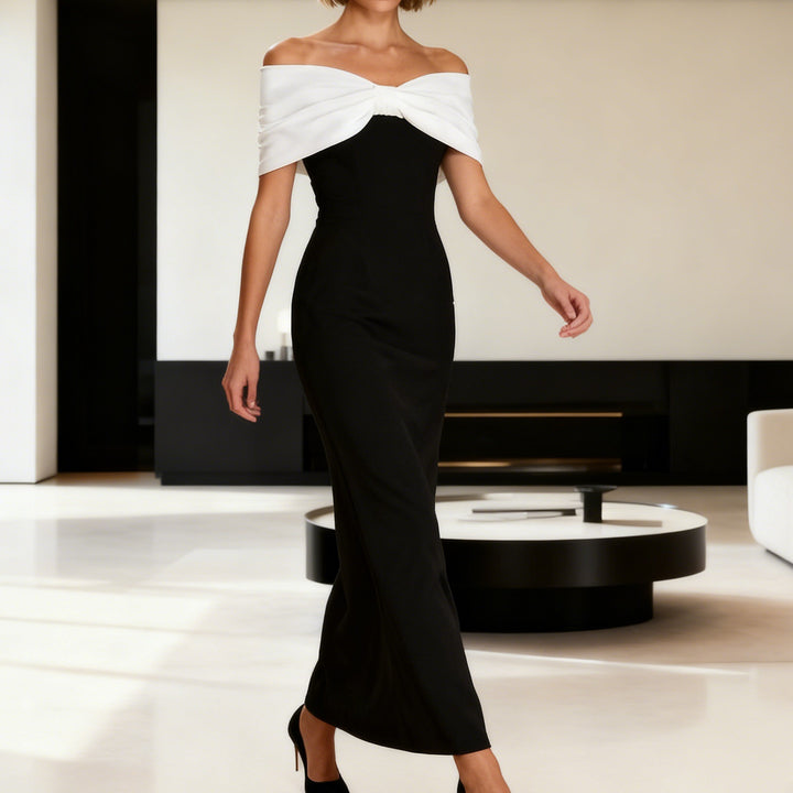 Damen Elegantes Maxikleid mit schulterfreiem Design und tailliertem Schnitt Echo Archiv
