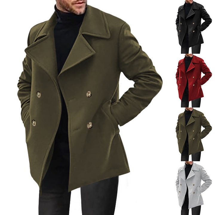 Herren Zweireihiger taillierter Peacoat mit breitem Revers und Eingrifftaschen Echoarchiv