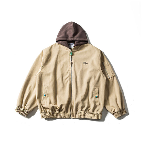 Unisex Oversize Canvas Kapuzenblouson mit Utilityärmeltasche und elastischem Bund Echoarchiv