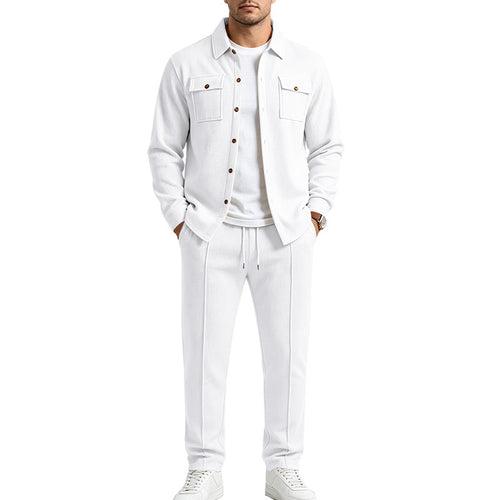 Herren Strukturiertes Strick-Set Overshirt mit Brusttaschen & Slim Jogginghose Echoarchiv