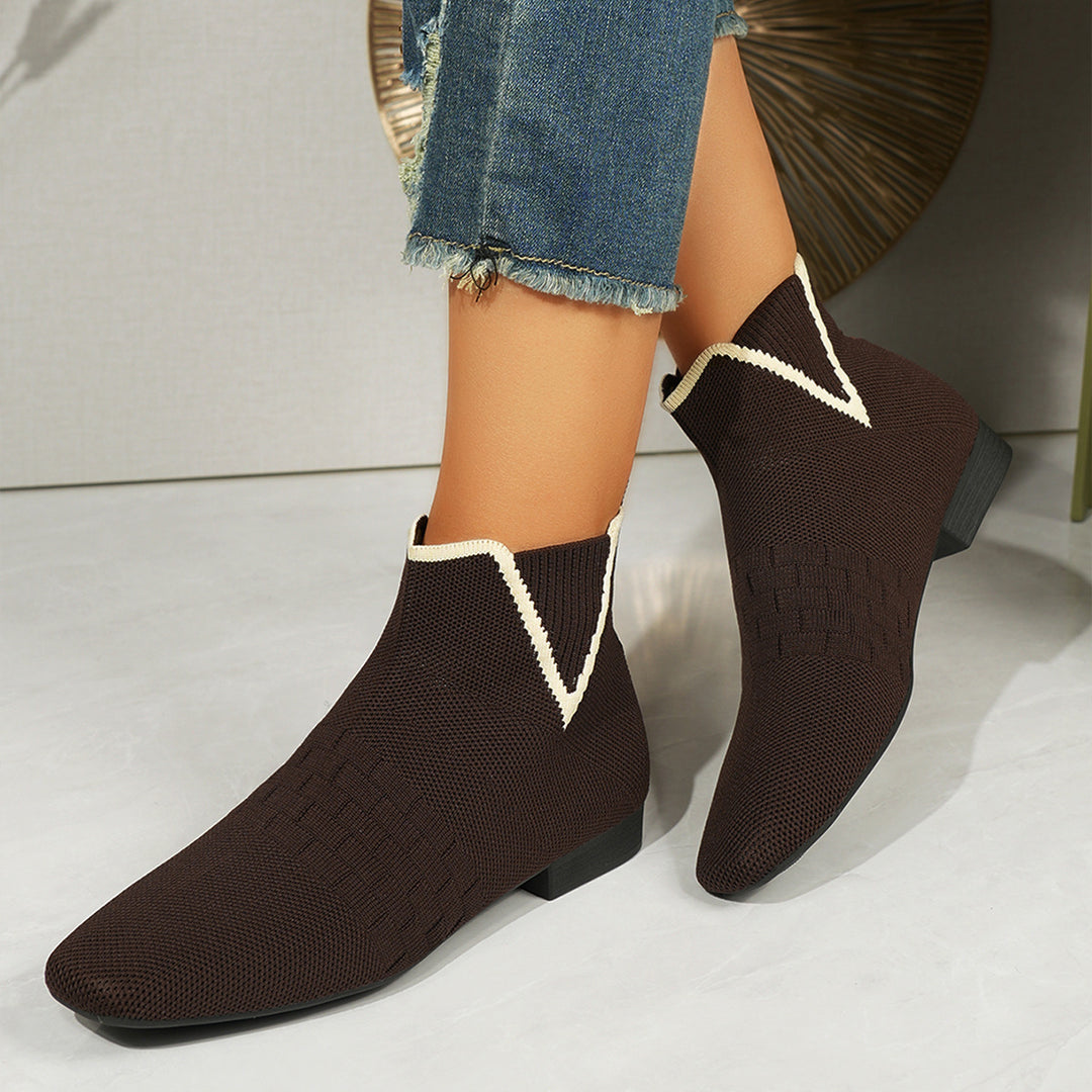 Damen nan gestrickte Sock-Stiefelette mit elastischem V-Einsatz, Zugschlaufe und flachem Blockabsatz Echo Archiv