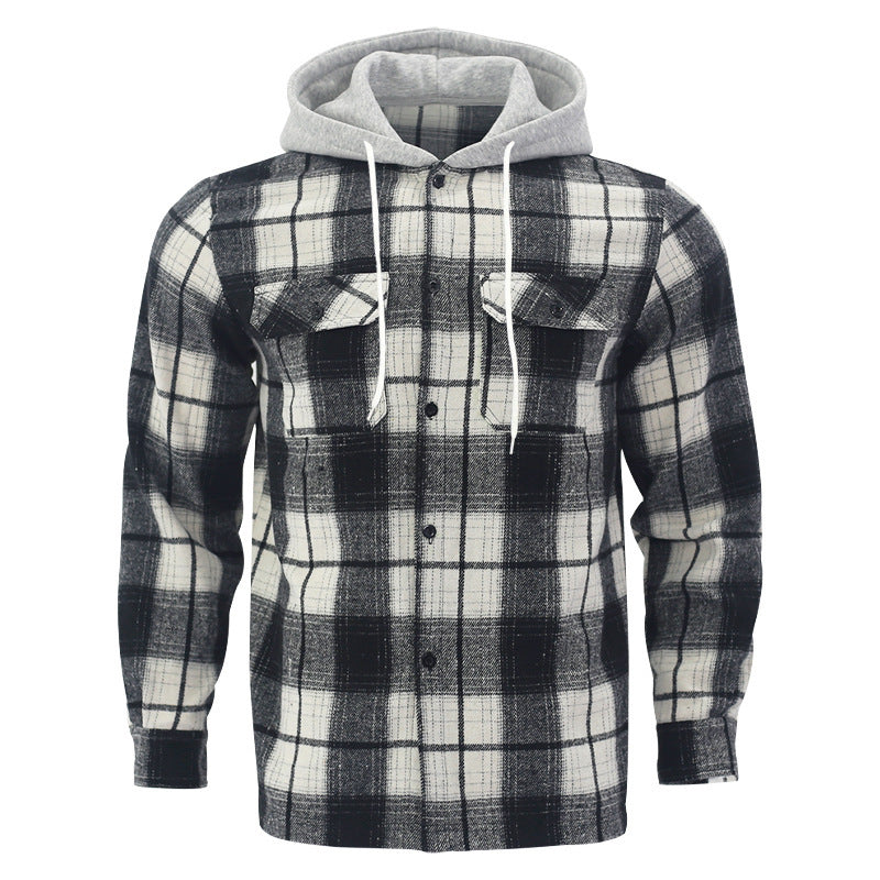 Herren Flanell-Hemdjacke mit Kapuze und kariertem Design Echoarchiv