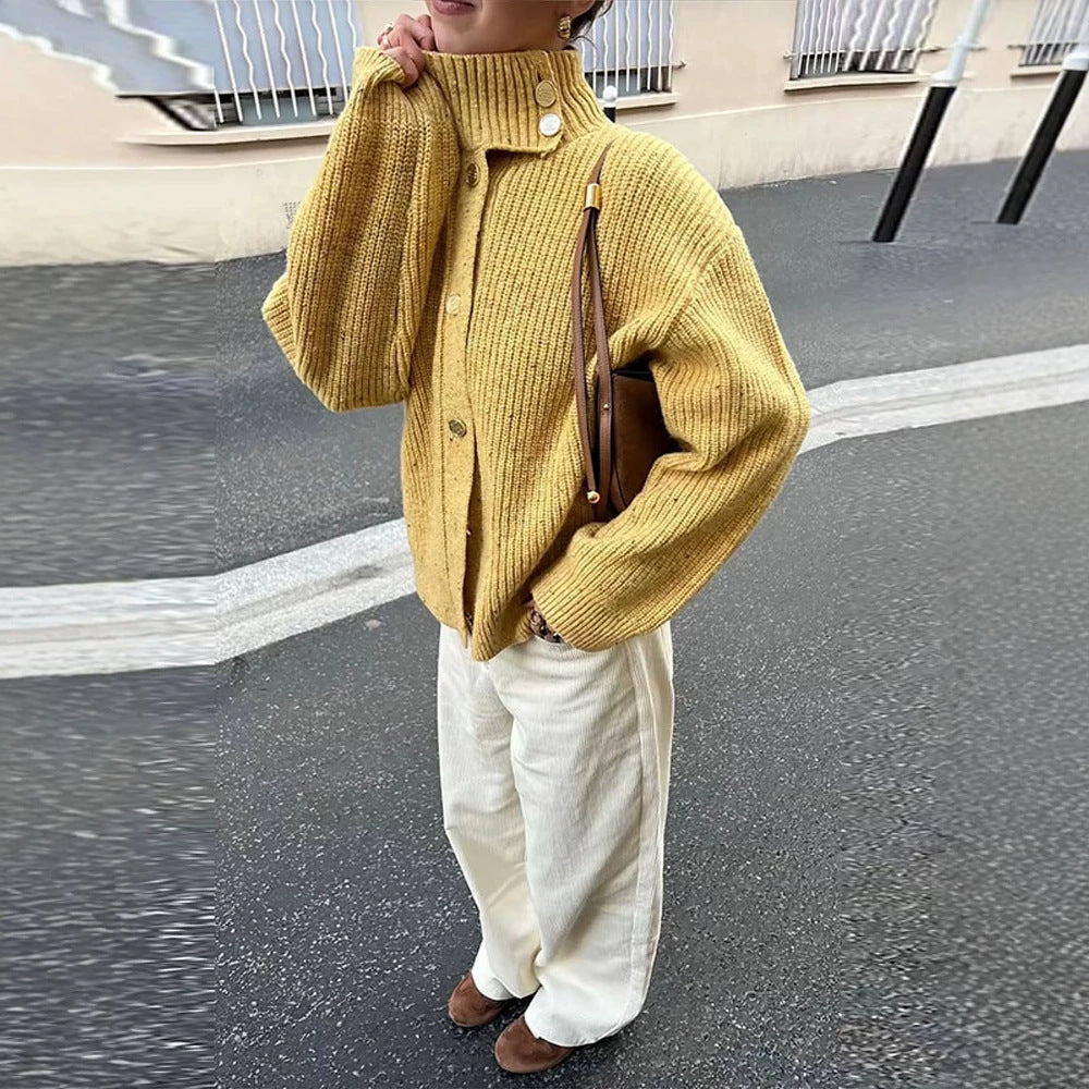 Damen Oversize-Strickjacke mit Rippenstruktur und Stehkragen Echoarchiv