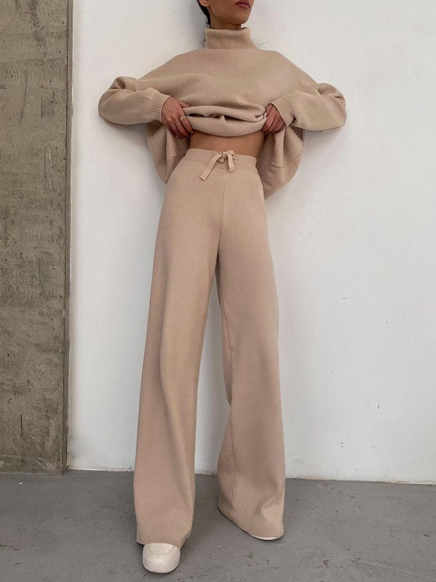 Damen Weite Strickhose mit hoher Taille, Tunnelzug und weitem Bein Echo Archiv