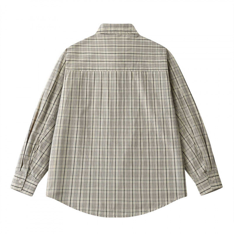 Unisex Lockeres Kastenförmiges Karo-Overshirt aus leichter Baumwollmischung mit Rückpasse und Kräusel-Detail Echo Archiv