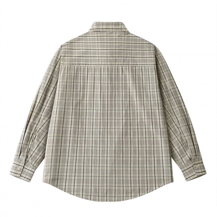 Unisex Lockeres Kastenförmiges Karo-Overshirt aus leichter Baumwollmischung mit Rückpasse und Kräusel-Detail Echo Archiv