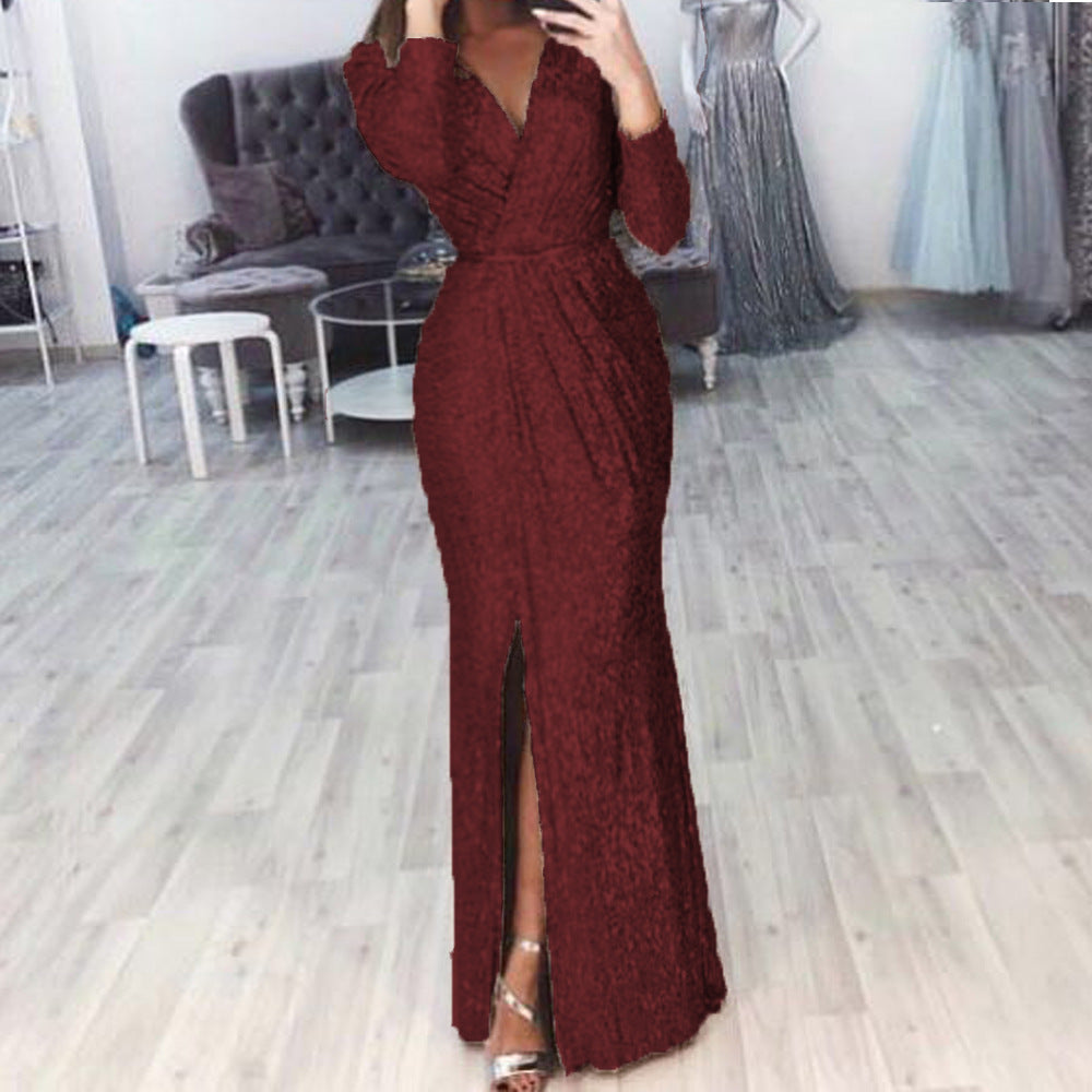 Damen Abendkleid mit Wickelfront, langem Beinschlitz und taillierter Meerjungfrauen‑Silhouette – Élara