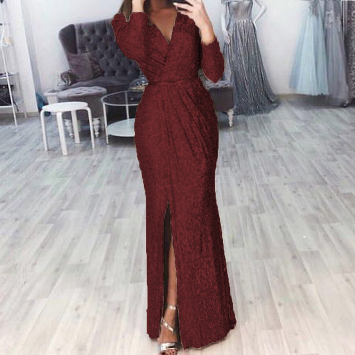 Damen Abendkleid mit Wickelfront, langem Beinschlitz und taillierter Meerjungfrauen‑Silhouette – Élara