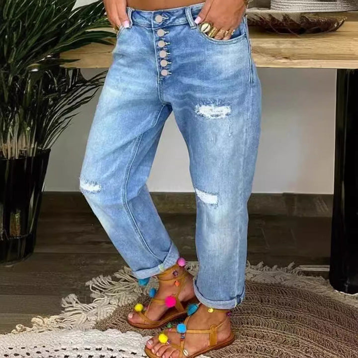 Damen Boyfriend JEchoarchivns mit Knopfleiste und distressed Effekten Echoarchiv