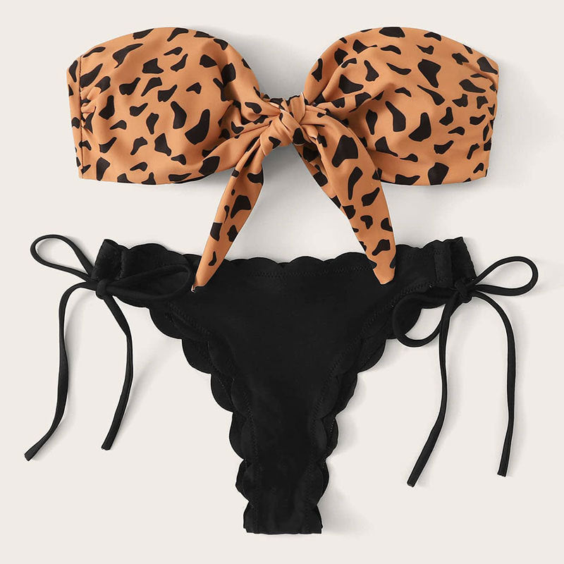 Damen Bandeau-Bikini-Set mit modischem Animal-Print und verstellbaren Bändern Echo Archiv