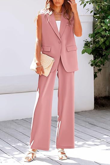 Damen ärmelloses Blazer-Set mit weit geschnittenen Hosen Echoarchiv
