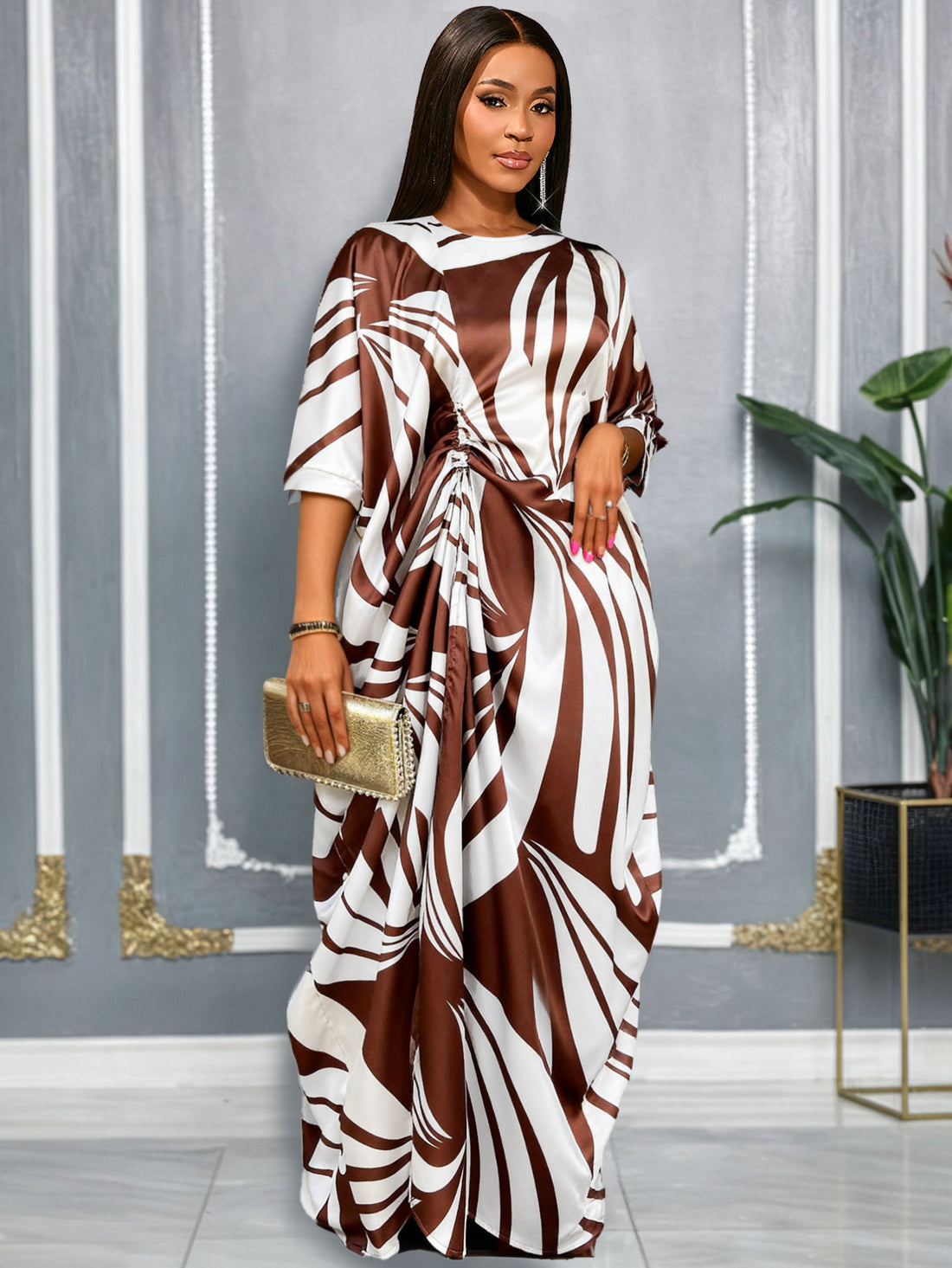 Damen luxuriöser Kaftan mit auffälligem Muster – Valéora