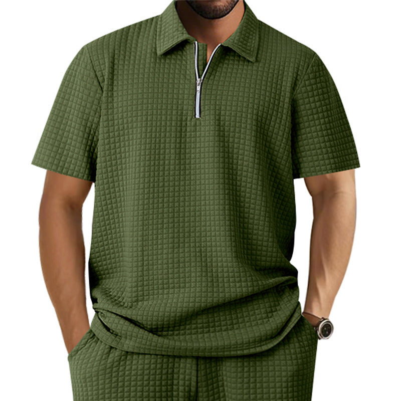Herren Kurzarm Polo-Shirt mit strukturiertem Design und Reißverschluss Echoarchiv